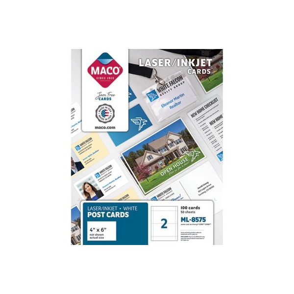 Chartpak Maco, Unruled Microperforated Laser/ink Jet Index Cards, 4 X 6, White, 100PK ML8575 - main